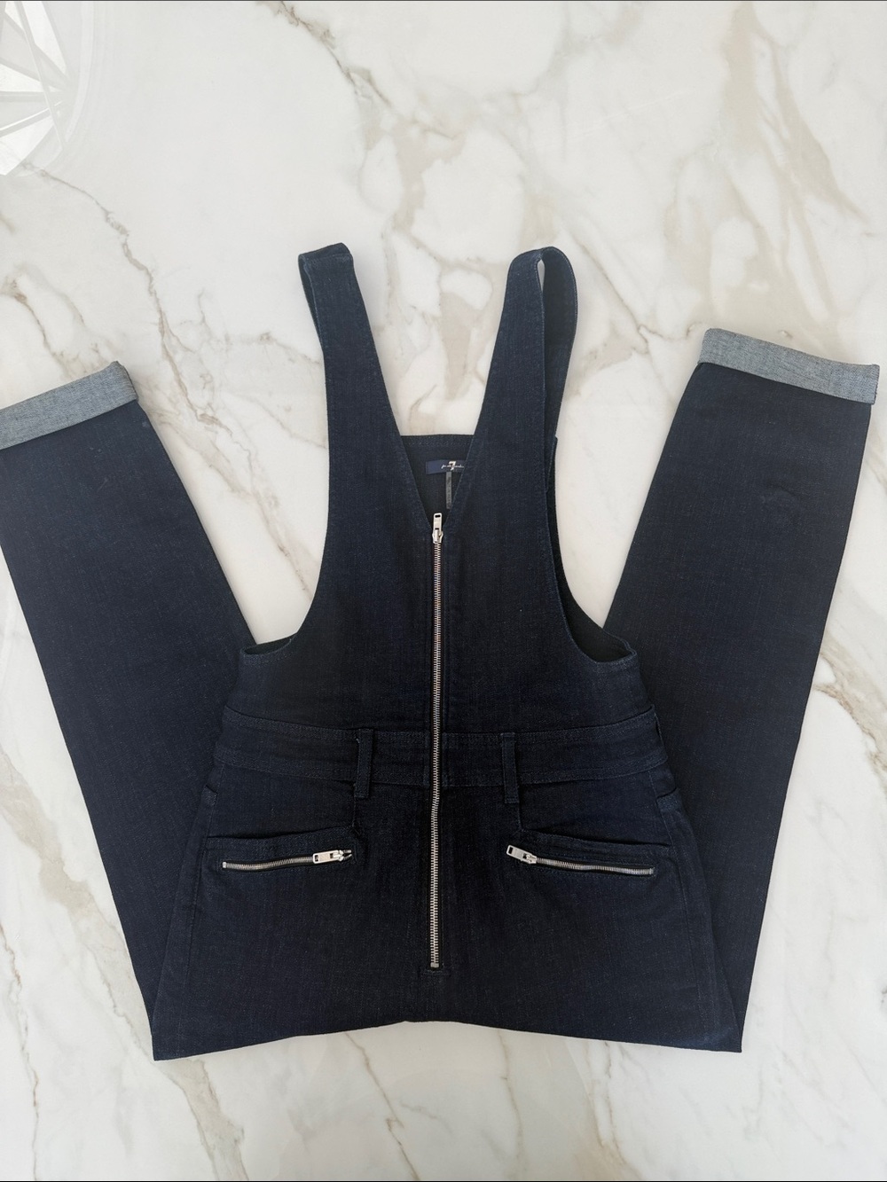 7 for all mankind Dark Indigo Denim Zip-Front Women's Overalls
